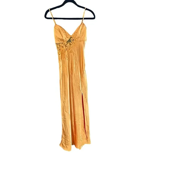 Saint + Secrets Yellow Satin Lace Midi Slip Chemise Dress Size Small - Picture 3 of 9